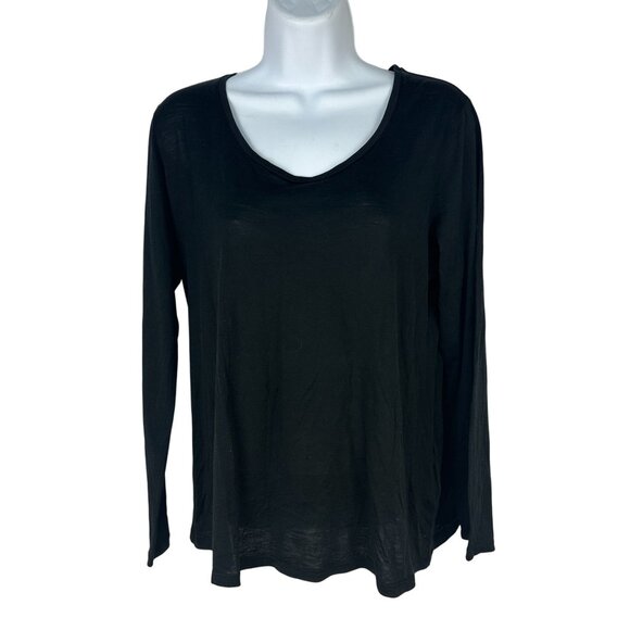 Eileen Fisher Petite Long Sleeve Black Silk Blend Top Womens PL - Picture 1 of 6